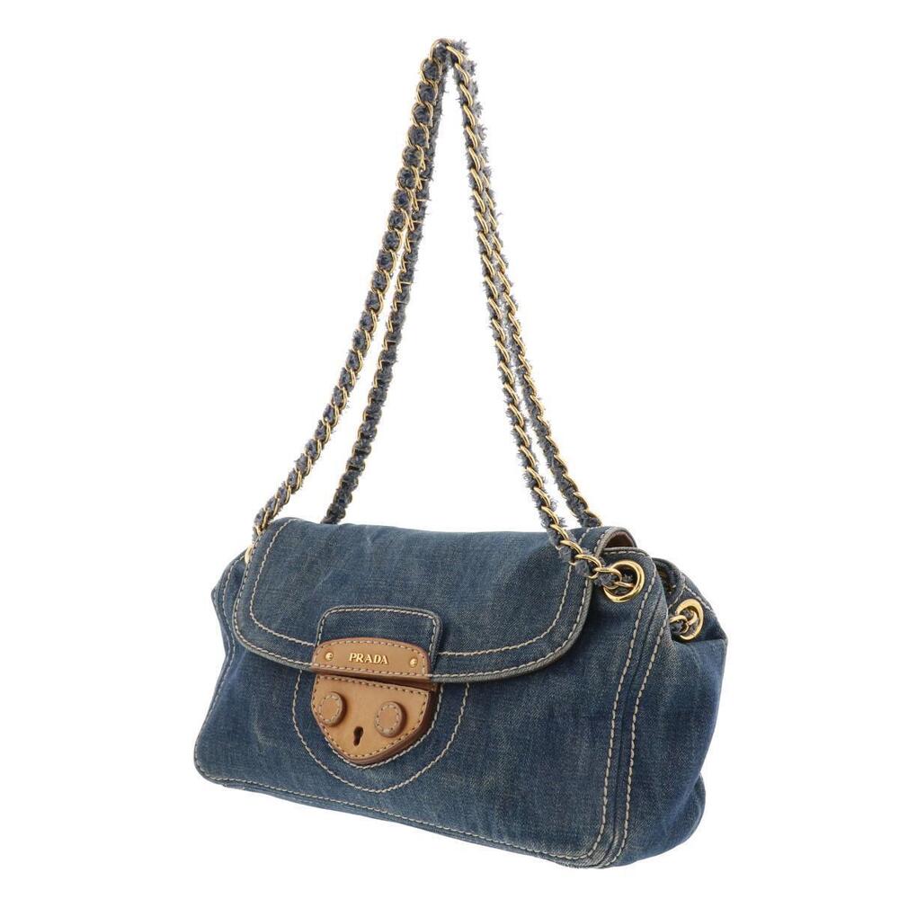 Prada chain blue shoulder denim bag